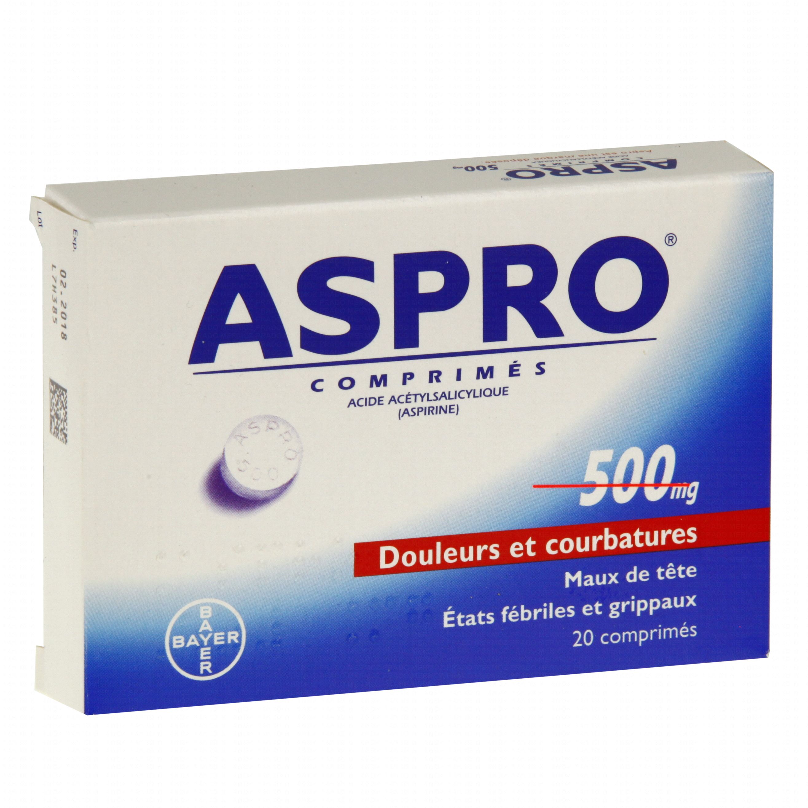 Aspro 500 mg boîte de 20 comprimés Bayer (médicament Aspro 500 mg boîte de 20 comprimés Bayer (médicament
