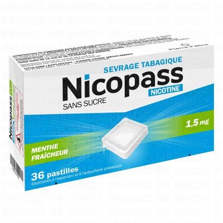 NICOPASS 1,5mg sans sucre menthe fraîcheur (boîte de 36 pastilles)
