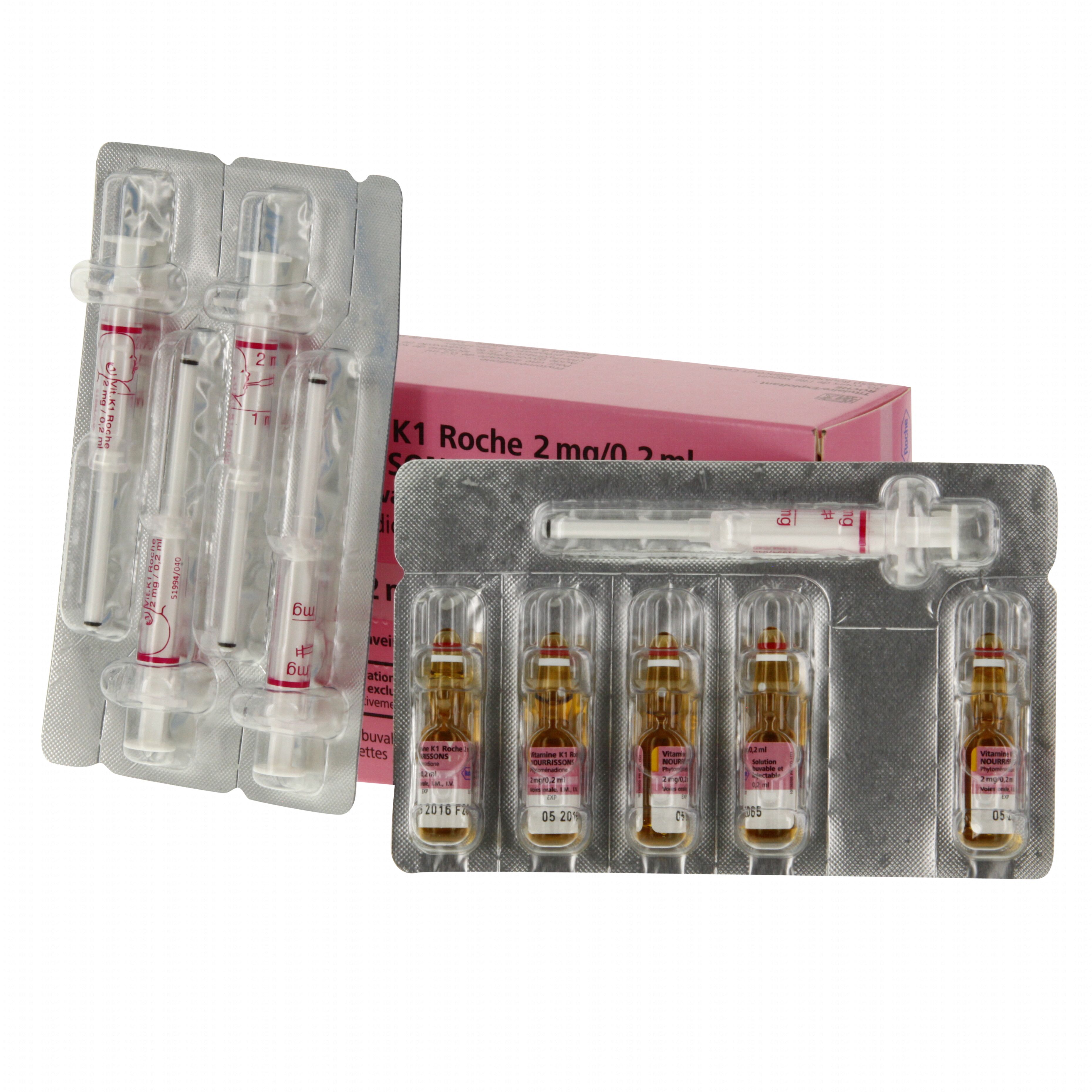 Vitamine k1 roche 2 mg/0,2 ml nourrissons boîte de 5 ampoules