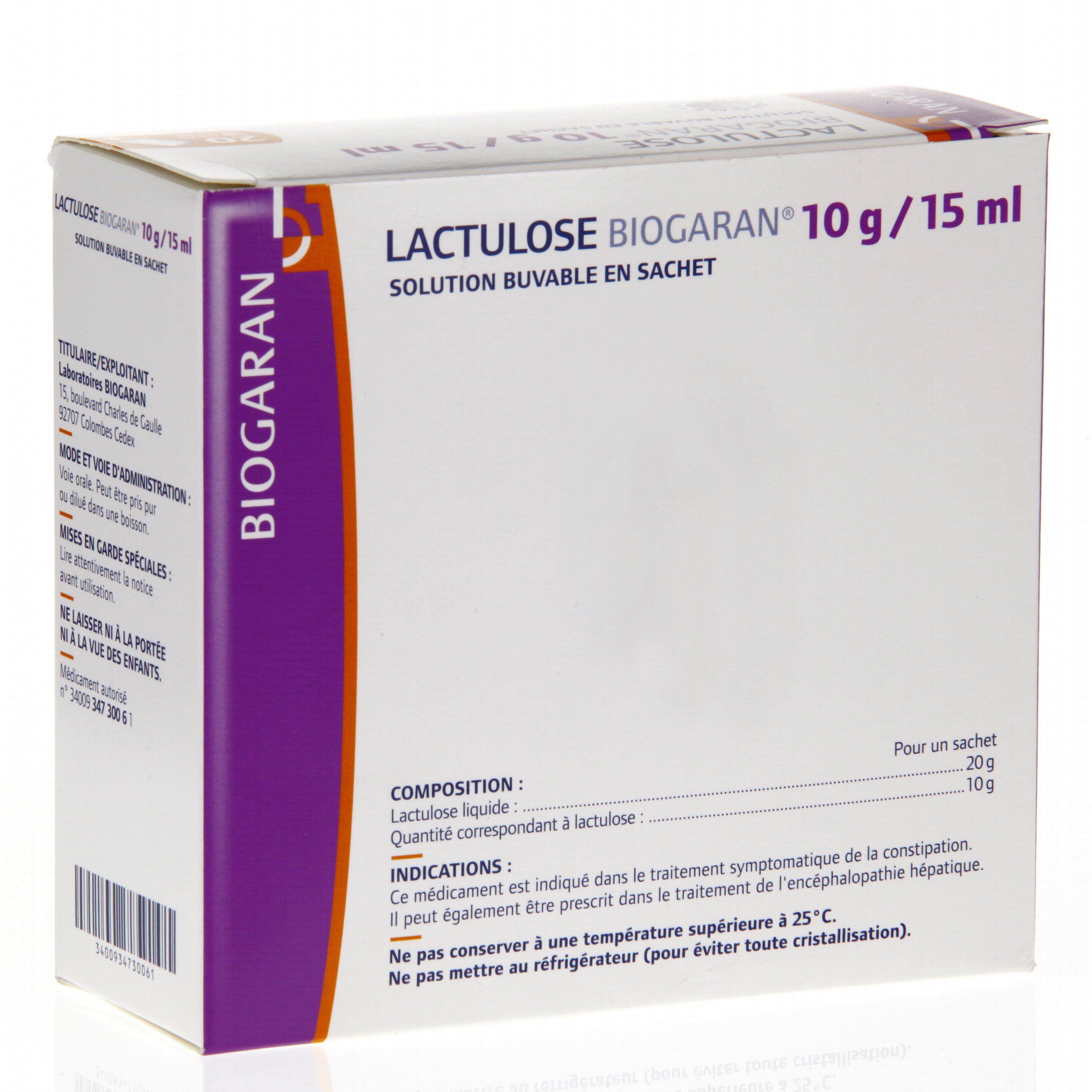 BIOGARAN Lactulose 10g / 15ml boîte de 20 sachets (médicament conseil