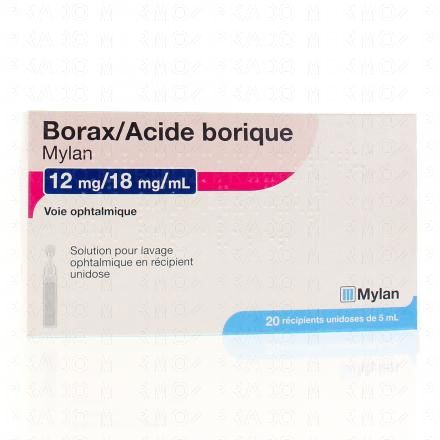 BORAX ACIDE BORIQUE Mylan 12mg / 18mg 20 récipients unidoses de 5 ml