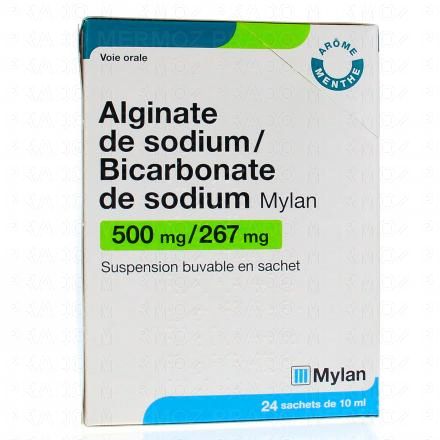 ALGINATE de sodium / bicarbonate de sodium 500mg / 262mg MYLAN suspension buvable 24 sachets de 10ml