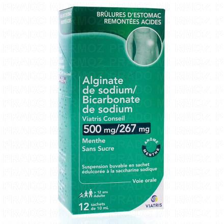 Alginate de sodium / Bicarbonate de sodium 500 mg/267 mg, suspension buvable en sachet