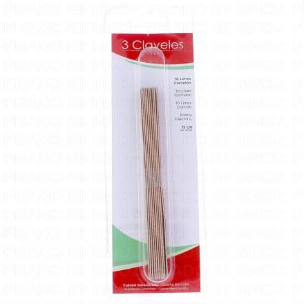 3 CLAVELES Limes &agrave; ongles corindon 15 cm bo&icirc;te de 10 limes