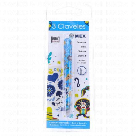 3 CLAVELES Pince &agrave; &eacute;piler crabe en inox 9,5 cm (motif mex bleu)