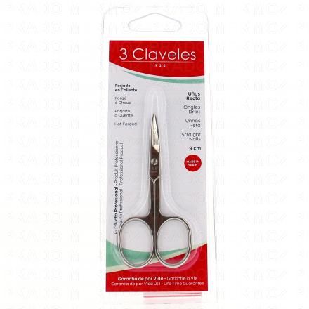 3 CLAVELES Ciseaux &agrave; ongles droits 9 cm