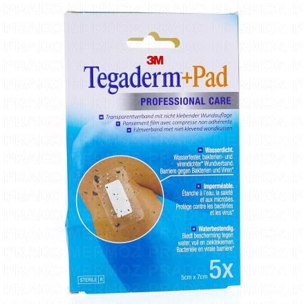 3M Tegaderm +Pad - Professional care - Pansement transparent avec compresse (5 pansements 5cm x 7cm)