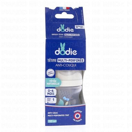 DODIE Biberon T&eacute;tine Multi-Perfor&eacute;e 0/6 mois 150ml (bleu)