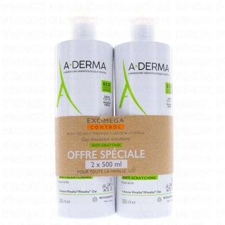 A-DERMA Exomega Control - gel moussant &eacute;mollient anti-grattage (lot de 2 flacons 500ml)