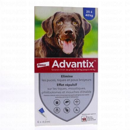 ADVANTIX Pipettes Antiparasitaires Grands Chiens 25 &agrave; 40kg ((6 x 4ml))