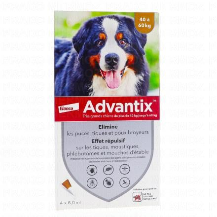 ADVANTIX Pipettes Antiparasitaires Tr&egrave;s Grands Chiens 40 &agrave; 60kg ((4 x 6ml))