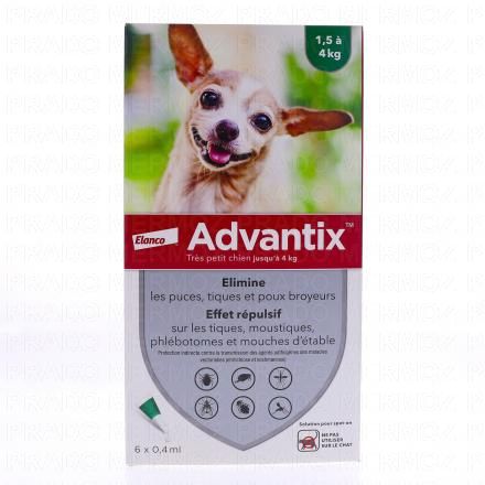ADVANTIX Pipettes Antiparasitaires Très petits Chiens 1.5 à 4kg (1.5 à 4 kg x 6 pipettes)
