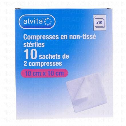 ALVITA Compresses en non-tissé stériles (taille 10 * 10cm - 10 sachets de 2 compresses)