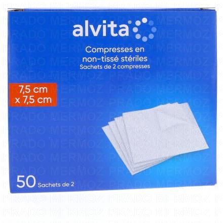 ALVITA Compresses en non-tissé stériles (taille 7.5 * 7.5cm - 50 sachets de 2 compresses)
