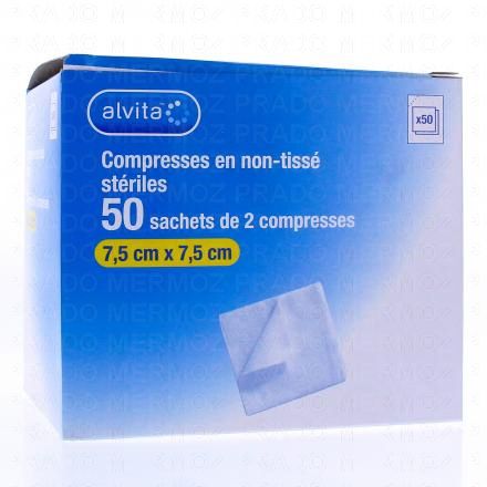 ALVITA Compresses en non-tissé stériles (taille 7.5 * 7.5cm - 50 sachets de 2 compresses)