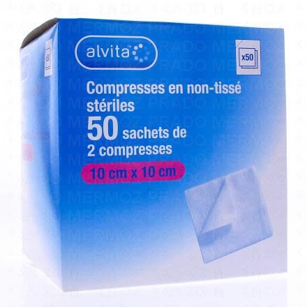ALVITA Compresses en non-tissé stériles (taille 10 * 10 cm - 50 sachets de 2 compresses)