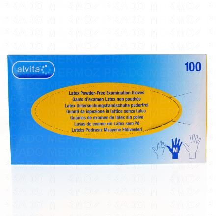 ALVITA Gants d'examen Latex non poudr&eacute;s bo&icirc;te de 100 (taille m)