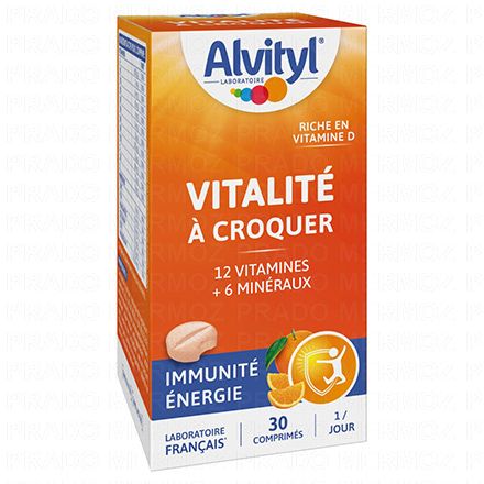 ALVITYL Vitalit&eacute; - Comprim&eacute;s &agrave; croquer go&ucirc;t fraise (bo&icirc;te de 30 comprim&eacute;s)