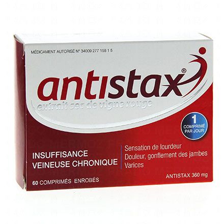 ANTISTAX Extrait sec de vigne rouge 60 comprimés 360 mg ANTISTAX Extrait sec de vigne rouge 60 comprimés 360 mg