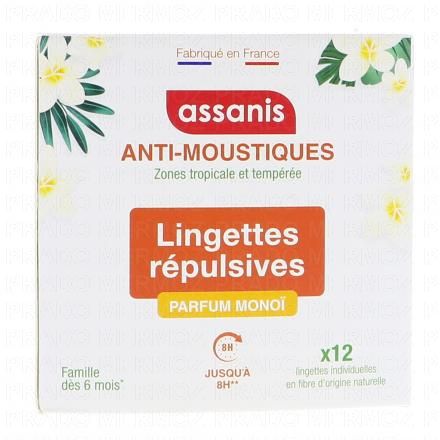 ASSANIS Anti-Moustiques Lingettes R&eacute;pulsives x12