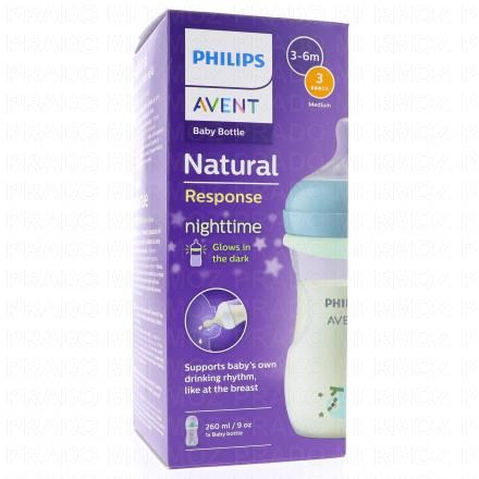 AVENT Biberon Natural response biberon t&eacute;tine silicone +1mois 260ml (special nuit)