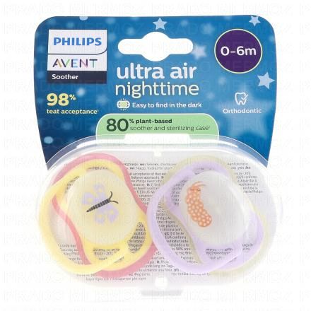AVENT Sucettes Ultra Air Night 0-6 mois (papillon/luciole)
