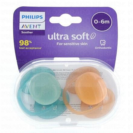 AVENT Ultra Soft - Sucettes 0-6 mois (turquoise / orange)