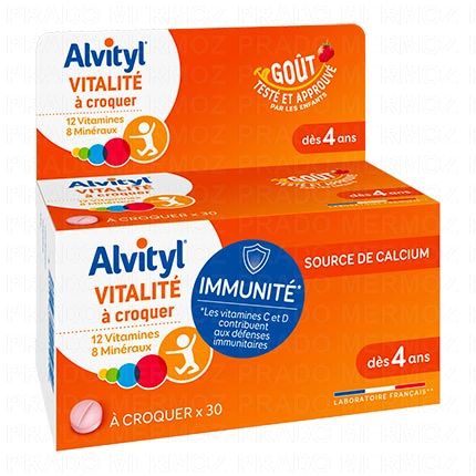 ALVITYL Vitalité - Comprimés à croquer goût fraise (boîte de 30 comprimés)