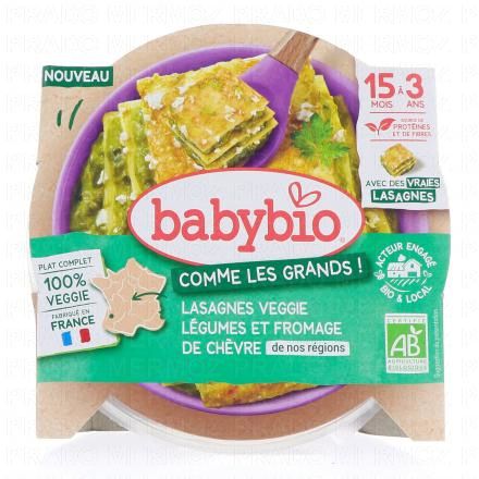 BABYBIO Comme les grands - Lasagnes veggie l&eacute;gumes et fromage de ch&egrave;vre d&egrave;s 15 mois 200g