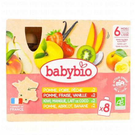 BABYBIO Fruits - Gourde multi pack dès 6mois x8 gourdes