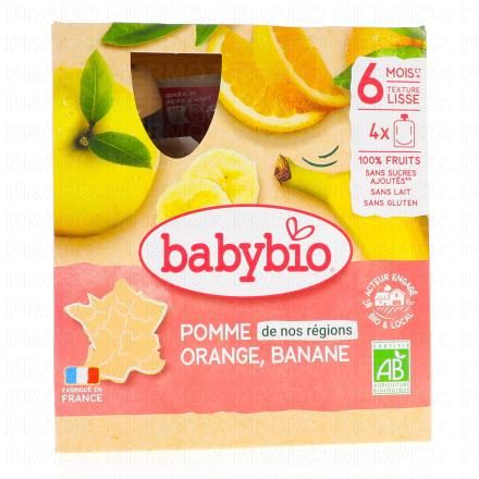 BABYBIO Fruits - Gourdes Pomme Orange Banane bio 4x90g d&egrave;s 6mois