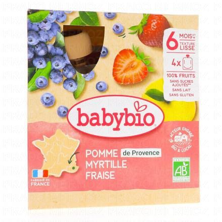 BABYBIO Fruits - Gourdes pomme, myrtille, fraise dès 6 mois 4x90g