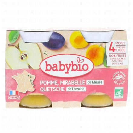 BABYBIO Fruits - Petits pots Mirabelle, pommes d&egrave;s 4 mois 2x130g