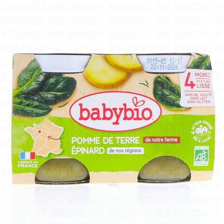 BABYBIO L&eacute;gumes - Pot pomme de terre &eacute;pinard bio +4mois 2x130g