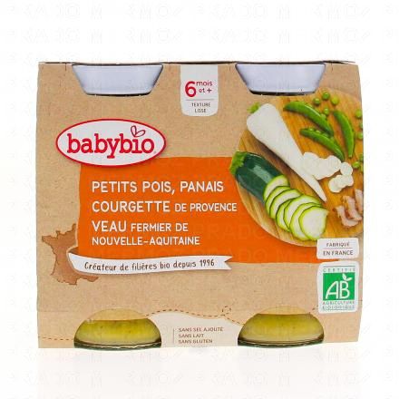 BABYBIO Repas du Midi - Petits pots Petits pois, Panais, Courgette, Veau 2x200g dès 6 mois