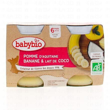 BABYBIO Fruits - Petits pots Pomme d'Aquitaine, Banane & Lait de coco 2x130g d&egrave;s 6 mois
