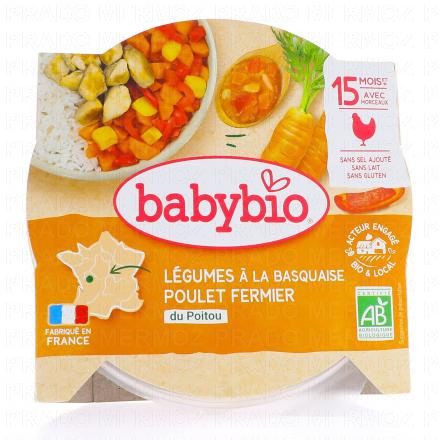 BABYBIO Repas du Midi - Petit plat L&eacute;gumes &agrave; la Basquaise, poulet fermier du Poitou 260g d&egrave;s 15 mois
