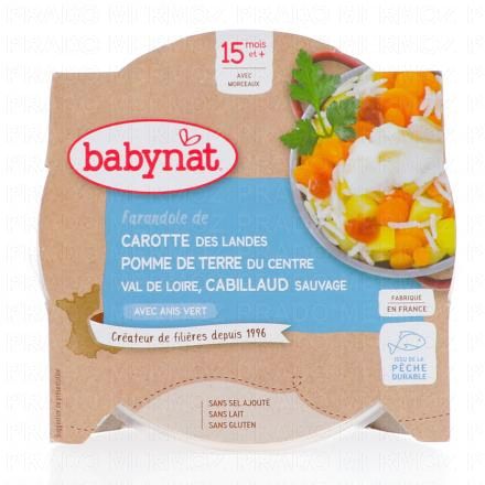 BABYBIO Repas du Midi - Petit plat carotte des landes, pommes de terre, cabillaud 260g dès 15 mois