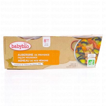 BABYBIO Repas du Midi - Petits bols Aubergines façon moussaka, agneau français dès 8 mois 2x200g
