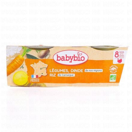 BABYBIO Repas du Midi - Petits bols Mijot&eacute; de l&eacute;gumes, dinde fermi&egrave;re, riz d&egrave;s 8 mois 2x200g