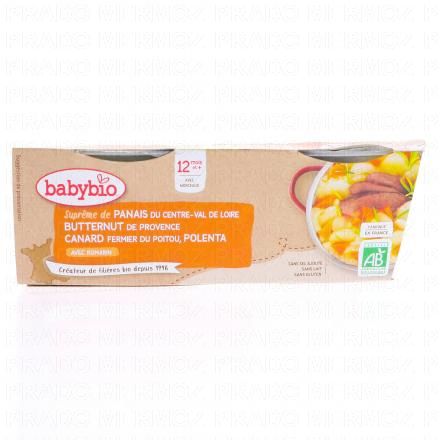 BABYBIO Repas du Midi - Petits bols Panais, courge butternut, canard fermier, polenta d&egrave;s 12 mois 2x200g
