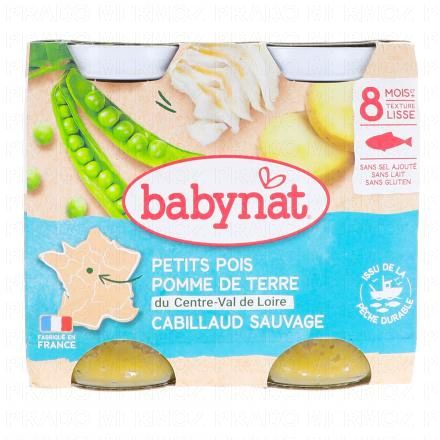 BABYBIO Repas du Midi - Petits pots Petits pois, Pomme de terre, Cabillaud d&egrave;s 8 mois 2x200g