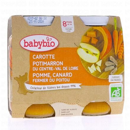 BABYBIO Repas du Midi - Petits pots carotte, potimarron, pomme, canard d&egrave;s 8 mois 2x200g