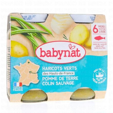 BABYBIO Repas du Midi - Petits pots haricots verts, pomme de terre colin d&egrave;s 6mois 2x200g