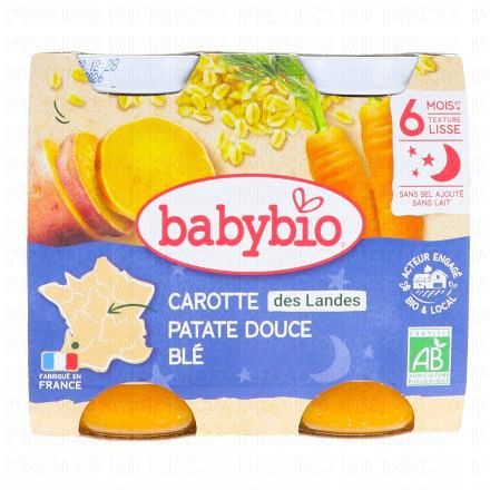 BABYBIO Repas du Soir - Petits pots carottes, patate douce, bl&eacute; d&egrave;s 6 mois 2x200g