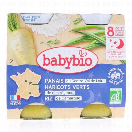 BABYBIO Repas du Soir - Petits pots de panais, haricots verts, riz, d&egrave;s 8 mois, 2 x 200 gr