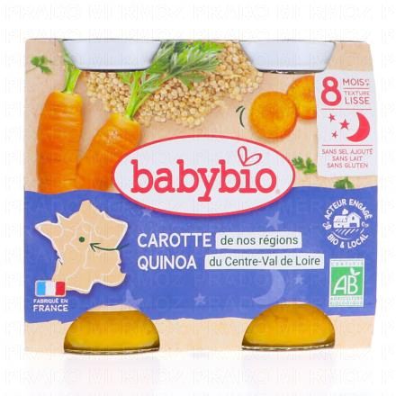 BABYBIO Repas du Soir - Petits pots mouliné de carotte des Landes, quinoa dès 8 mois 2x200g