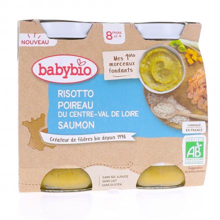 BABYBIO Repas du midi - Petits pots Risotto poireau saumon 8mois et + 2x200g