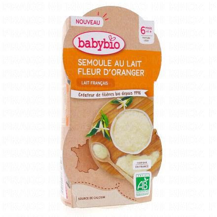 BABYBIO Repas du midi - Semoule au lait fleur d'orange bio d&egrave;s 6mois 2x100g