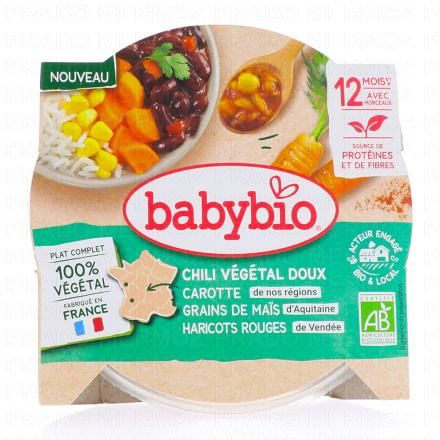 BABYBIO V&eacute;g&eacute;tal - Chili V&eacute;g&eacute;tal Doux Carotte Grains de Ma&iuml;s Haricots Rouges +12 Mois Bio 230 g